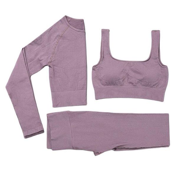 

yoga outfit seamless women sportswear set workout clothes athletic wear sports gym legging fitness bra crop long sleeve suit