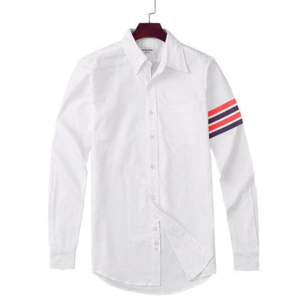 

men's casual shirts 2021 fashion brand men slim white red black striped shirt turn down collar oxford solid clothing, White;black