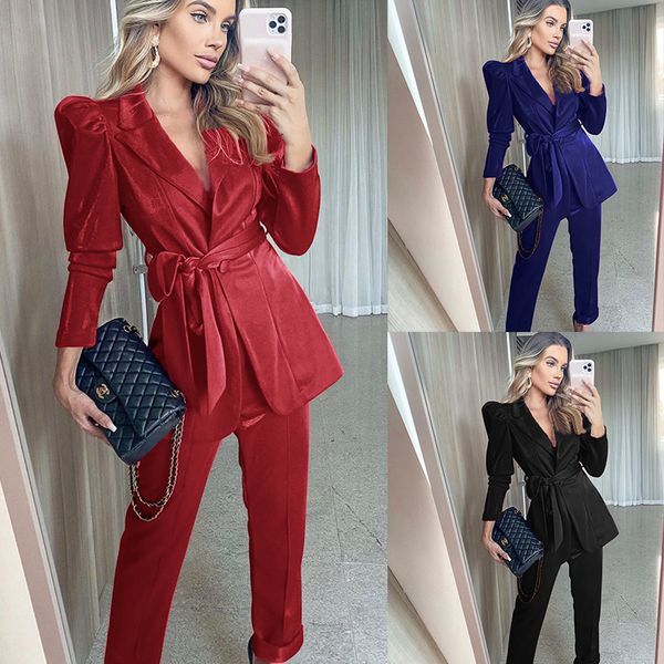 Trabalhadores de calça de trabalho OL 2 Piece set para mulheres entrevista de negócios terno conjunto uniforme blazer e lápis calça escritório senhora terno 210422