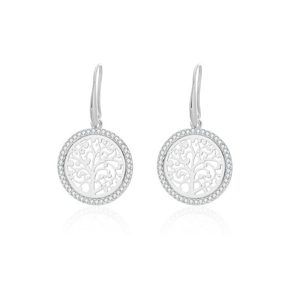 

dangle & chandelier hollow out tree of life crystal earring for women gold color round statement jewelry pendientes moda mujer 2021, Silver