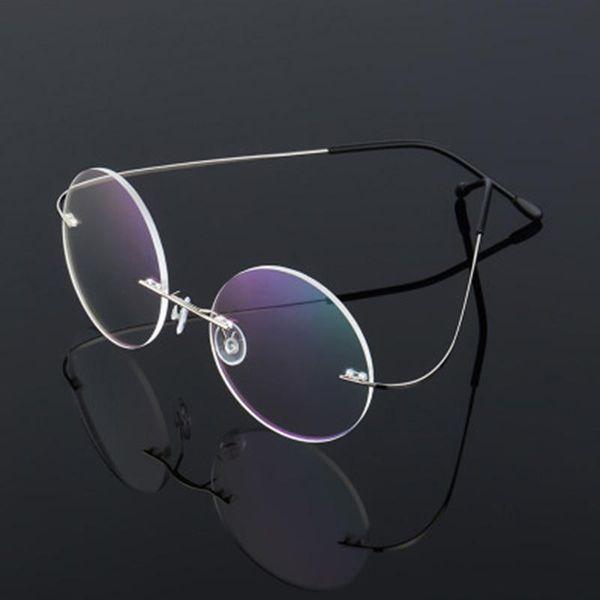 

fashion sunglasses frames rimless glasses frame titanium women men round eyeglasses myopia optical prescription metal spectacle ultralight, Black