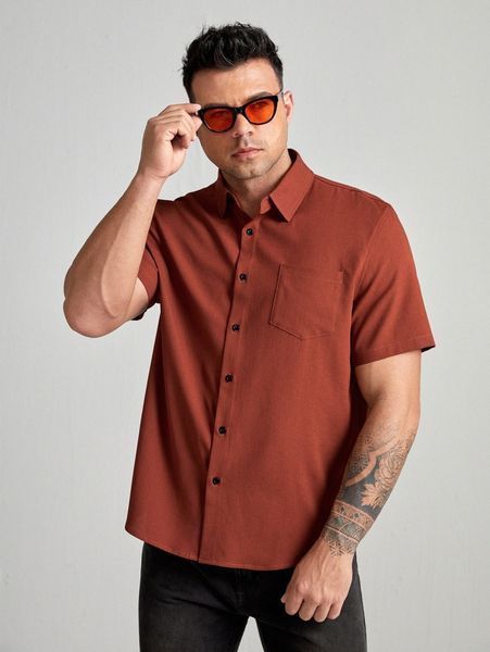 

extended sizes men pocket front button up shirt w9u6#, White;black