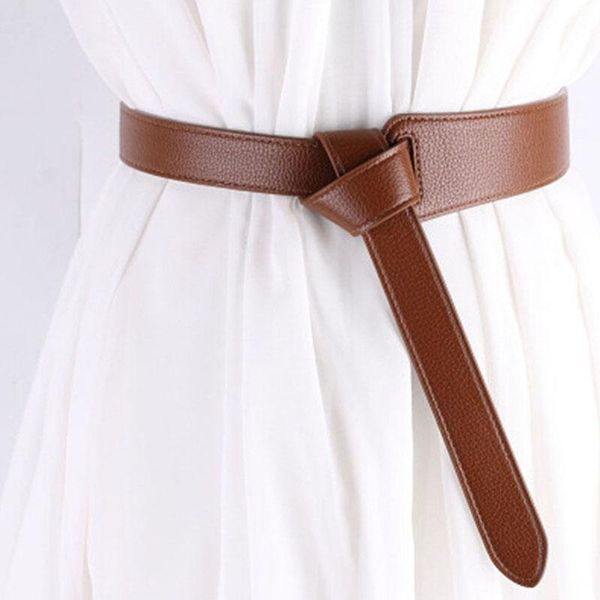 

women faux leather knotted belt fashion female summer dress jeans wide black designer buckle boho belts, Black;brown
