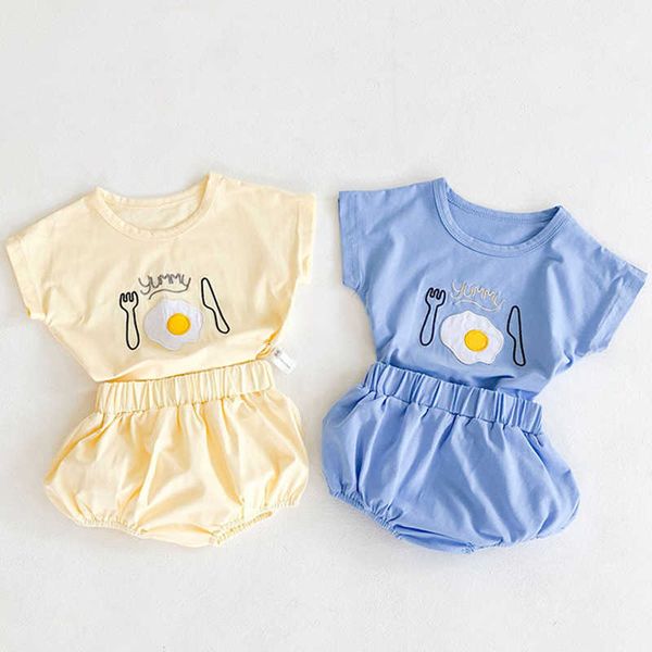 

egg tee and solid shorts 2 pcs baby boys clothes summer newborn clothing set, White