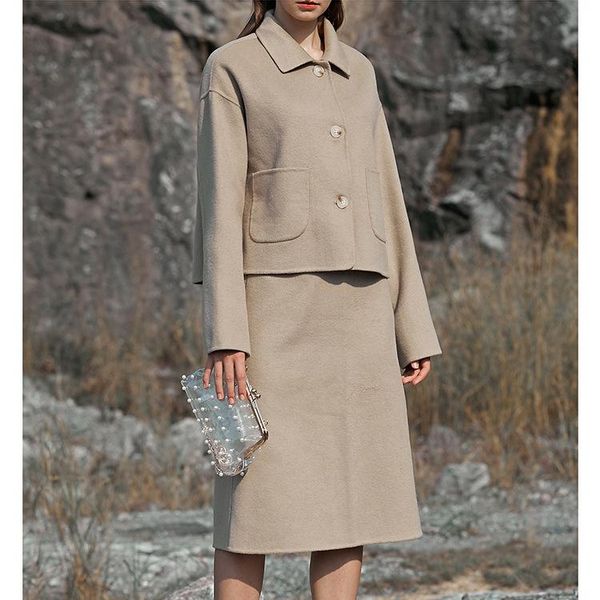 

women's trench coats double-sided duffle coat winter korean-style lapel single-breasted all-match high-end cashmere, Tan;black