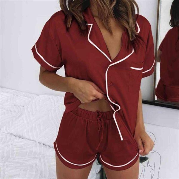 

2 pieces set faux silk women sleepwear satin pajama shorts pyjamas cotton pijama mujer home suit nightwear loungewear, Black;red