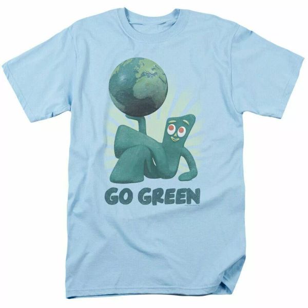 

gumby go green logo t shirt mens licensed classic tv light blue, White;black