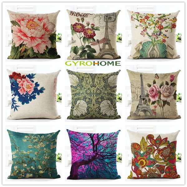 

digital flower linen cotton cushion case (no filling)polyester home decor bedroom decorative sofa car throw pillows cushion/decorative pillo