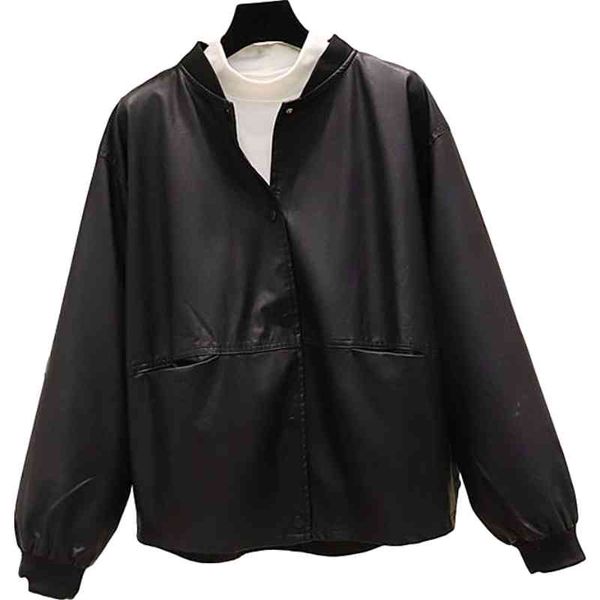 

women's jackets spring fashion faux leather jacket women baseball uniform korean autumn loose long sleeve coat wild ladies clothes, Black;brown