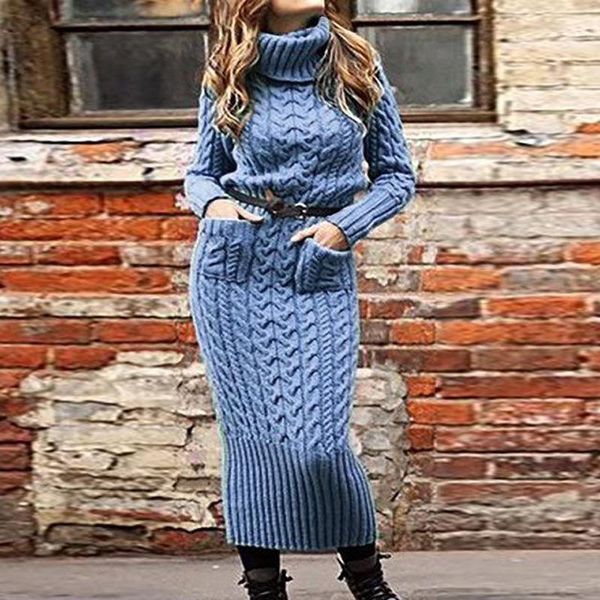 

dresses for women winter long sleeve sweater knitted dress slim elastic turtleneck solid color lady knit casual, Black;gray