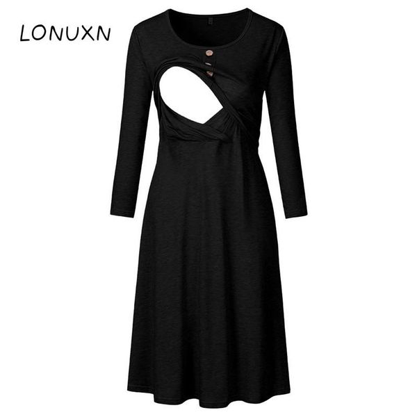 

maternity dresses fashion women pregnant nursing floral breastfeeding autumn winter long sleeve dress clothes for pregnancy, White