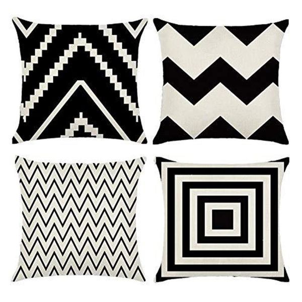 

cross-border exclusive new simple pillowcase against black and white geometric wave linen cushion