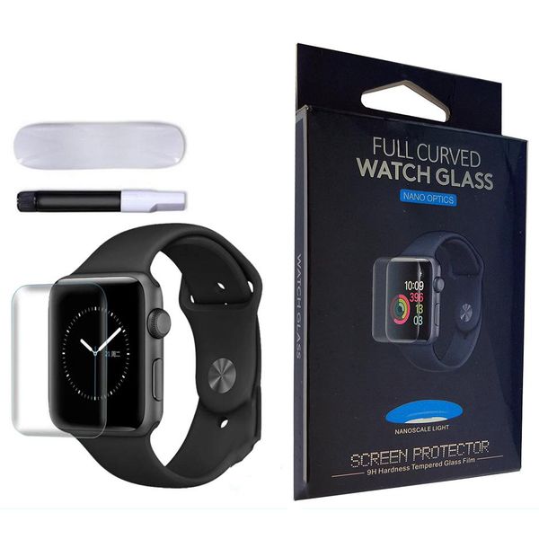 

uv nano liquid full cover tempered glass screen parts protector for apple iwatch 44 42 40 38 in retail package
