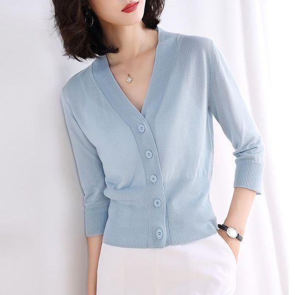 

women's knits & tees 100% tencel knitted cardigans women solid thin single breasted summer sweaters v neck shawl holiday sun protection, White