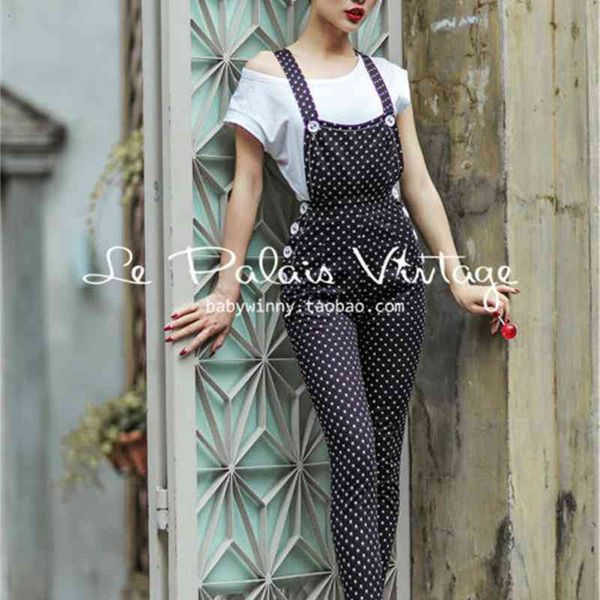 

women's jumpsuits & rompers le palais vintage limited retro edition thin hip package dots bib/jumpsuit, Black;white