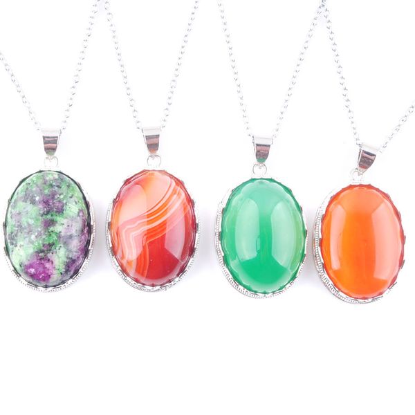 

WOJIAER Natural Rose Quartz Gem Stone 2022 Love Summer Oval Shape Pendants Bead Silver Necklaces for Women Men Jewelry BN376