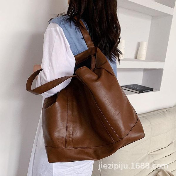 

evening bags retro large capacity tote women shoulder bag big soft leather handbag shopper for 2021 brands bucket female purse