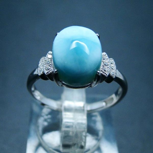 

cluster rings natural caribbean blue larimar 925 sterling silver oval shape woman gemstone jewelry wedding party, Golden;silver
