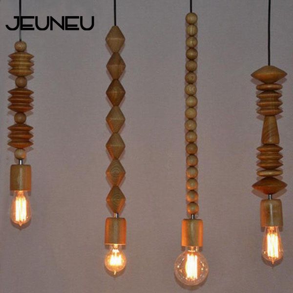 

pendant lamps modern light led e27 retro style nature oak wooden geometric beads lamp string droplight hanging fixture