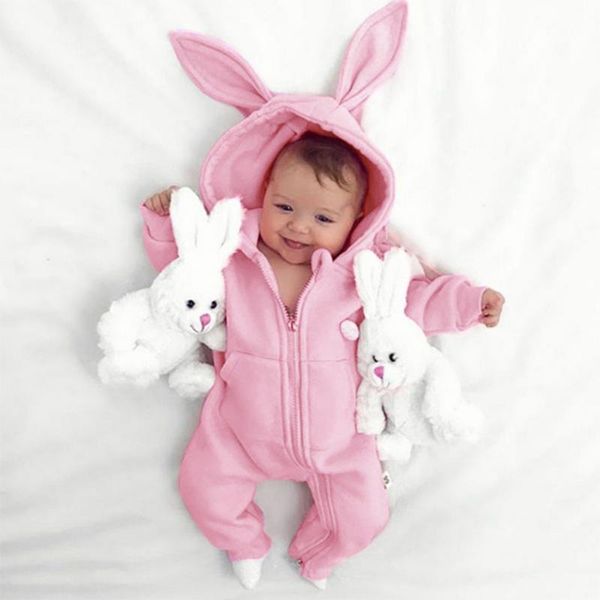 

footies winter born infant baby boys girls long sleeved cartoon solid colors ears hoodie romper jumpsuit roupas de bebes#g4, Blue