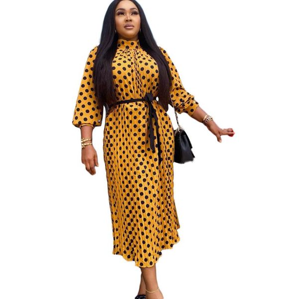

casual dresses zoctuo dot printing plus size long sleeve turtleneck spring autumn dress trend lace up tea party maxi women, Black;gray