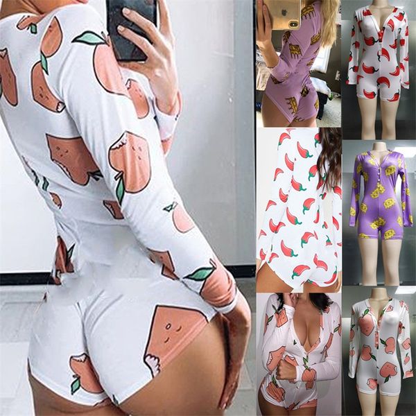 Sexy Frauen Zweiteiliger Hosen-Bodysuit mit langen Ärmeln, tiefem V-Ausschnitt, figurbetontes Stretch-Trikot, bauchfreies Oberteil, Knopf, kurzer Strampler, Pyjama, Overall, Overalls, einteilige Shorts, DHL