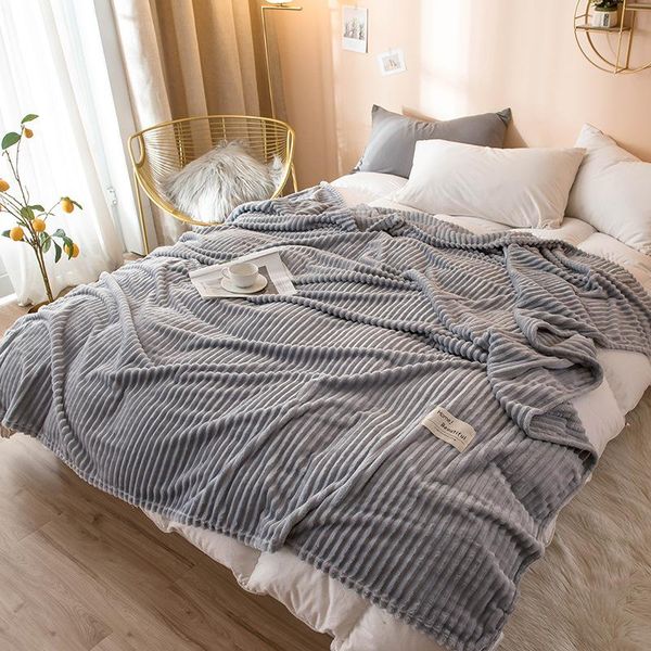 

blankets solid striped throw blanket flannel fleece super soft winter warm fluffy bed linen bedspread for sofa bedroom decor