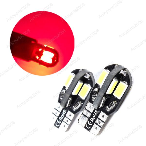 

50pcs/lot red t10 w5w 5630 8smd led canbus error car bulbs 168 194 2825 clearance lamps license plate reading lights 12v
