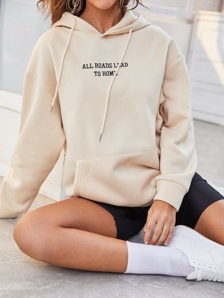 

slogan embroidery drop shoulder hoodie l7k6#, White;black