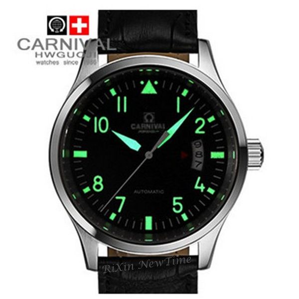 

luminous waterproof military sports automatic mechanical watches full steel leather strap fashion casual mens luxury brand watch, Silver