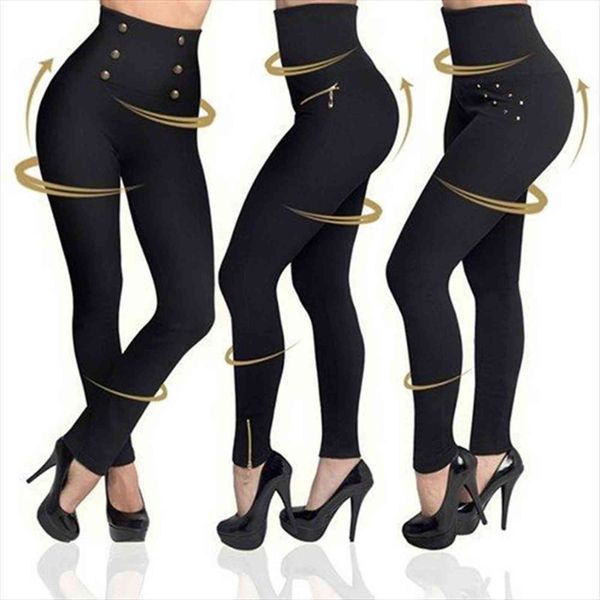 

bodycon pencil autumn women capri high waist super elastic slim ankle length skinny zipper leggings femme trousers, Black;white