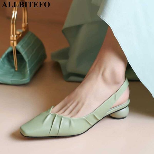 

allbitefo arrive genuine leather brand high heels office ladies shoes square toe women high heel shoes summer women sandals 210611, Black