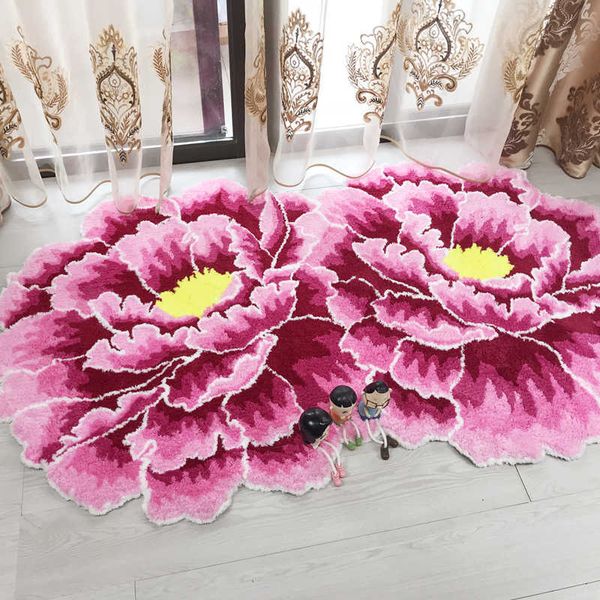 Chinês estilo vermelho peônia flor tapete espessa sala de estar e quarto tapete rosa flor tapetes de porta de casamento tapetes de casamento tapetes de corredor 210727