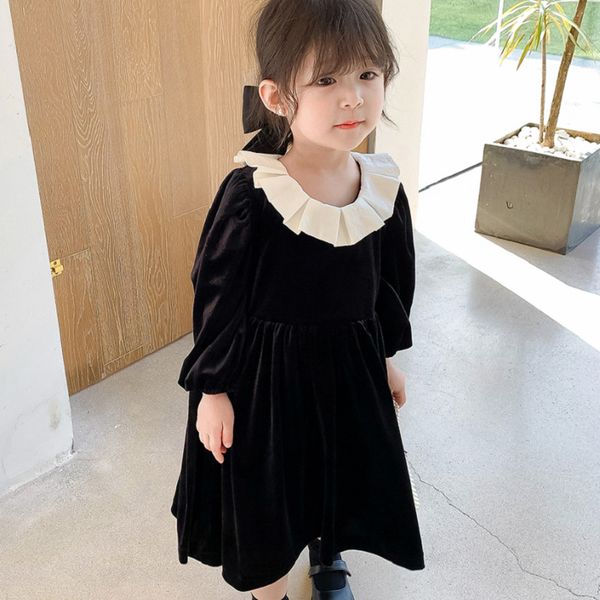 

black color girls autumn velvet dress 2021 kids clothes girl long sleeve party dress children christmas clothing, White