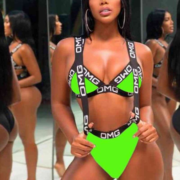 

neon green bikini set bandage high waist swimsuit women swimwear brazilian bathing suit beachwear swimming suit for women, White;black