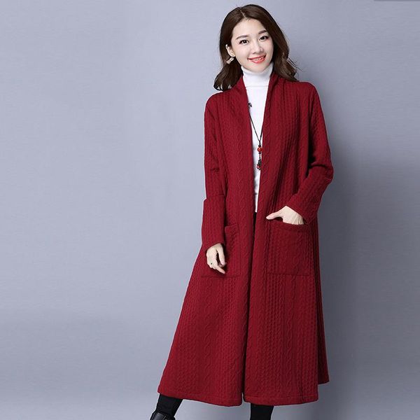 

women's sweaters 2021 autumn and winter sweater women plus size thickening slim long-sleeved jacket in the long section cardigan large, White;black