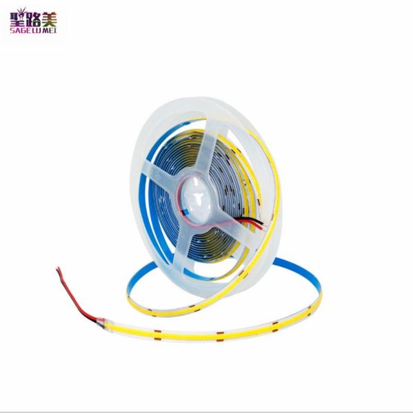 

strips dc12v 24v 5m/lot cob led strip light 320 384 528 leds 8mm high density flexible white / warm 3000k 4000k 6000k tape