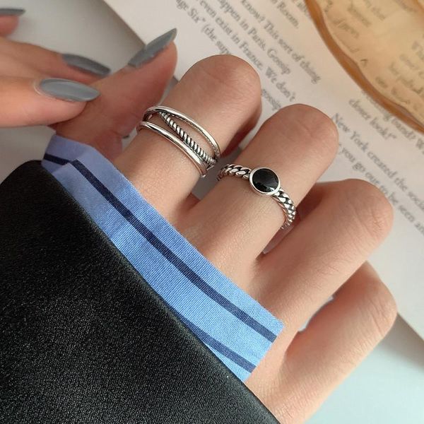

wedding rings aomu 1pc korea minimalist silver color twist cross chain opening for women girls 2021 party fashion jewelry gifts, Slivery;golden