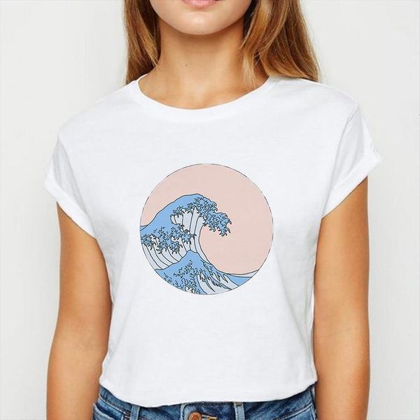 

plus size scenery sea women t shirt wave vestidos spring summer hipster easy matching white o collar shirts