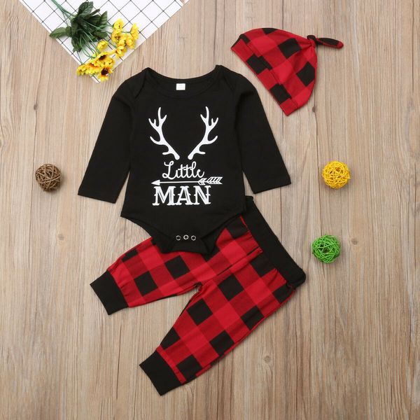 

3pcs newborn baby boy clothes jumpsuit romper pants hat outfit set, White