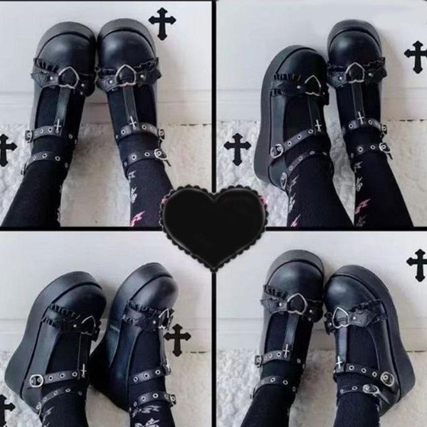

dress shoes female lolita cute mary janes pumps platform wedges cosplay women's sweet heels high gothic punk q8i3, Black