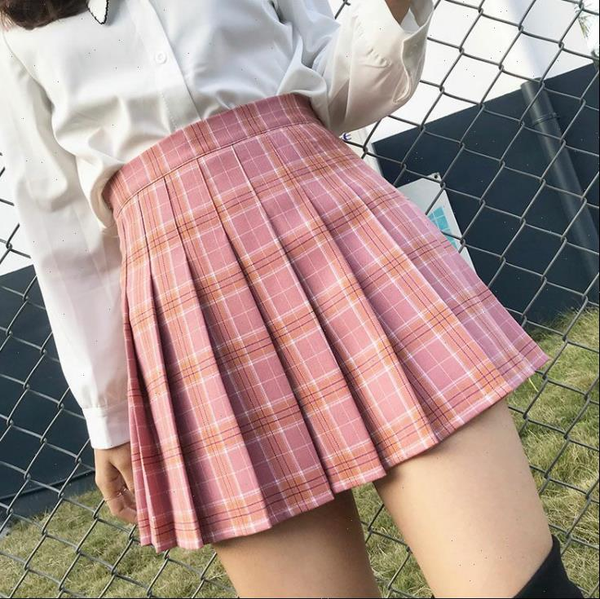 

mothybot plaid summer women skirts high waist stitching student mini sweet girls dance pleated xs 2xl, Black