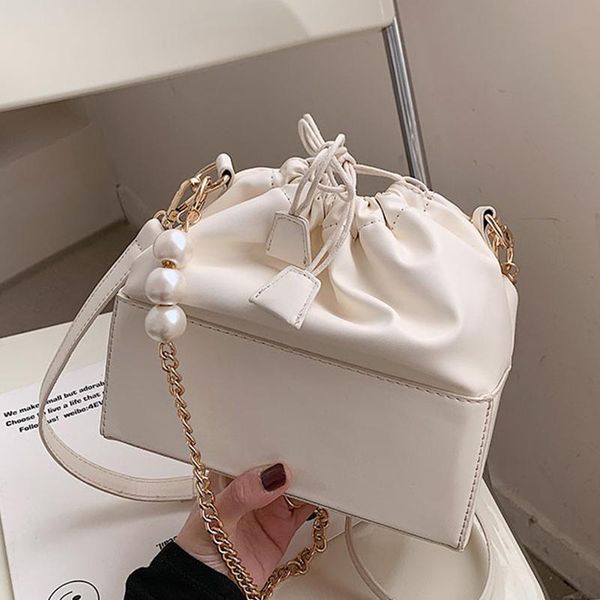 

elegant female pleated tote bucket bag 2021 spring quality pu leather women's designer handbag travel shoulder messenger bags