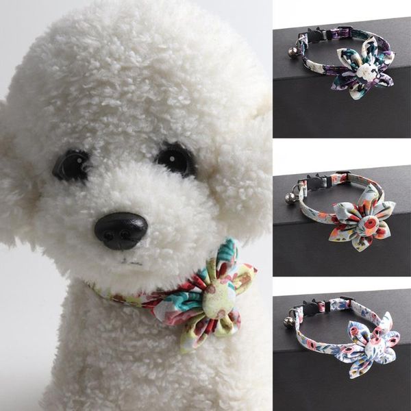 

cat collars & leads cute doggy collar with bells polyester flower print detachable bow tie adjustable pet supplies