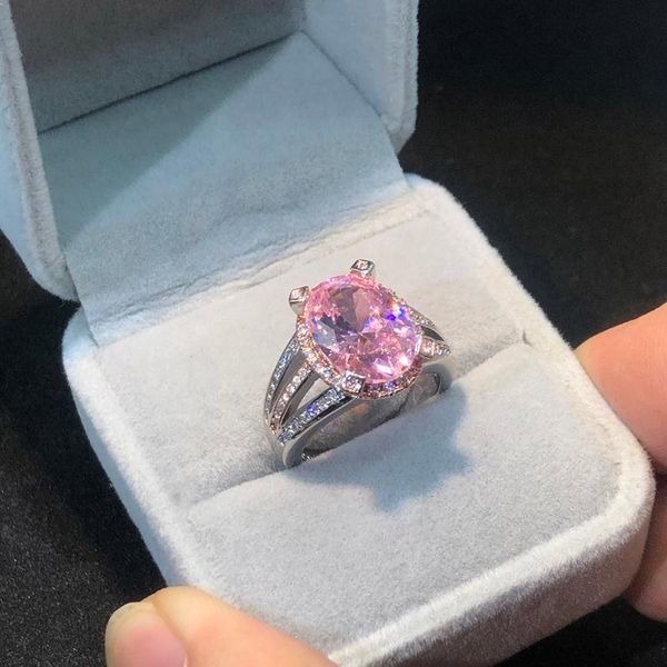 

cluster rings zhouyang luxury pink zircon for women wedding engagement female big stone ring double color plated jewelry wholesale yg075, Golden;silver