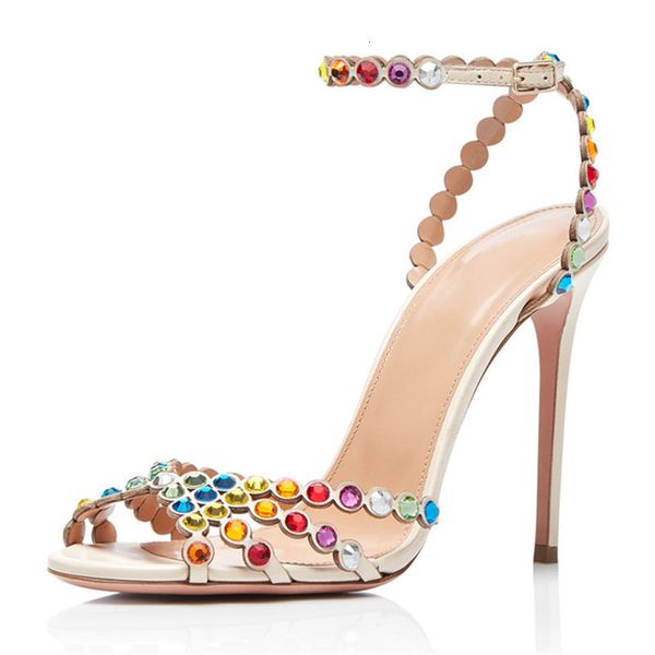 

sandals summer bling crystal sandals high heel rhinestone open toe ankle strap dress banquet shoes sandalias stilettos yhws, Black