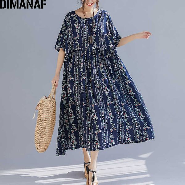 

plus size women summer long dress sundress vintage linen big 5xl 6xl female lady vestidos loose casual print floral 210531, Black;gray
