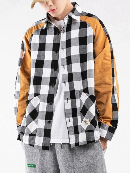 

men buffalo plaid letter patched dual pocket raglan sleeve shirt e5hh#, White;black
