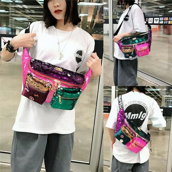 

noenname usa women's sequined cross body sport travel bag shoulder chest pack waist packs messenger satchel bags 2021