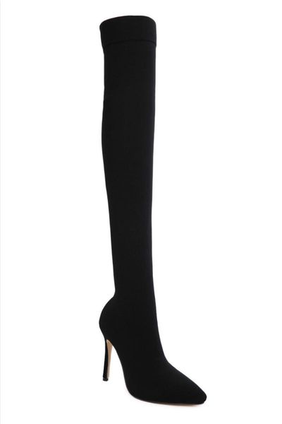 

boots heel women's black pointed sleeve high thin socks and boots, size 42